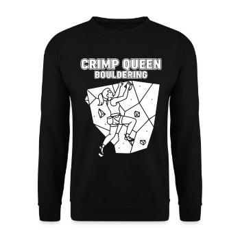 Crimp Queen Bouldering Kletterspaß - Unisex Pullover - Schwarz - Vorne - Alina (178cm) & Michal (187cm)