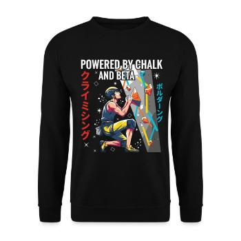 Angetrieben von Chalk- und Beta-Kletterdesign - Unisex Pullover - Schwarz - Vorne - Alina (178cm) & Michal (187cm)