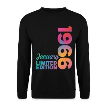 Birthday January 1966 Born in January Gift - Unisex Sweatshirt - black - Front - Alina (178cm) & Michal (187cm)