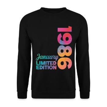 Geburtstag Januar 1986 Geboren im Januar Geschenk - Unisex Pullover - Schwarz - Vorne - Alina (178cm) & Michal (187cm)