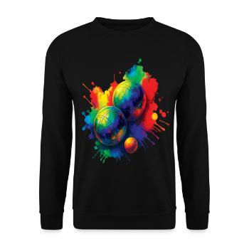 Pétanque Splash Art – Buntes Ballspiel - Unisex Pullover - Schwarz - Vorne - Alina (178cm) & Michal (187cm)
