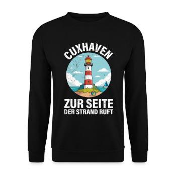 Cuxhavener TO THE PAGE THE BEACH IS CALLING Funny - Unisex Sweatshirt - black - Front - Alina (178cm) & Michal (187cm)