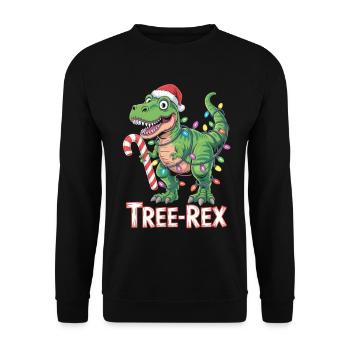 Tree-Rex – T-Rex mit Zuckerstange & Lichtern - Unisex Pullover - Schwarz - Vorne - Alina (178cm) & Michal (187cm)