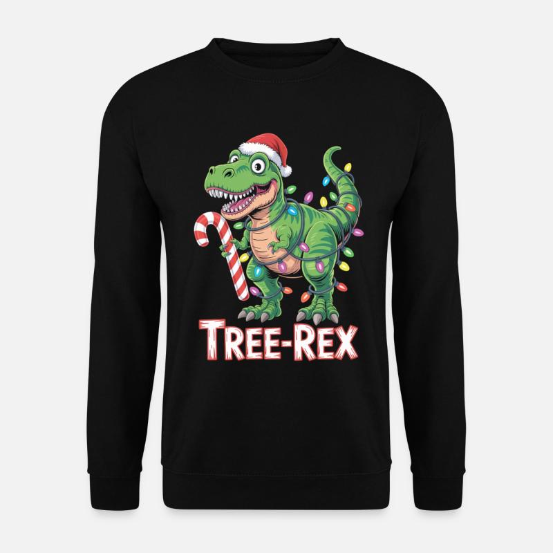 Tree-Rex – T-Rex mit Zuckerstange & Lichtern - Unisex Pullover - Schwarz