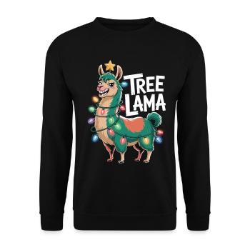 Tree Lama Weihnachts Shirt Lama mit Lichterkette - Unisex Pullover - Schwarz - Vorne - Alina (178cm) & Michal (187cm)