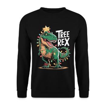 T-Rex Xmas Shirt – Dinosaurier mit Lichterkette - Unisex Pullover - Schwarz - Vorne - Alina (178cm) & Michal (187cm)