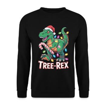Tree-Rex Dinosaurier - T-Rex mit Lichterkette - Unisex Pullover - Schwarz - Vorne - Alina (178cm) & Michal (187cm)