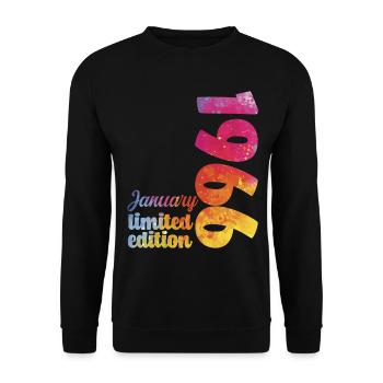 Cadeau D'anniversaire Janvier 1966 Anniversaire - Sweat-shirt Unisexe - noir - Devant - Alina (178cm) & Michal (187cm)