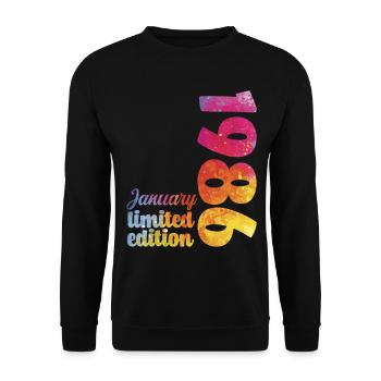 Geburtstagsgeschenk Januar 1986 - Unisex Pullover - Schwarz - Vorne - Alina (178cm) & Michal (187cm)
