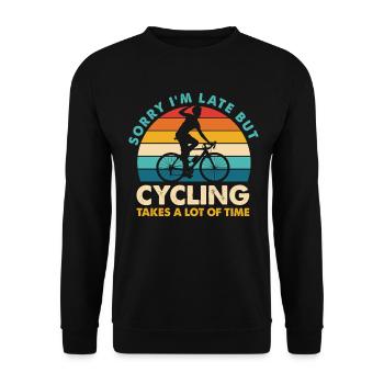 Sorry I'm Late But Cycling - Unisex Pullover - Schwarz - Vorne - Alina (178cm) & Michal (187cm)