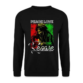 Frieden Liebe Reggae Rastafari Gitarre - Unisex Pullover - Schwarz - Vorne - Alina (178cm) & Michal (187cm)