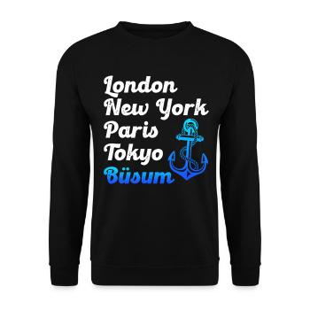 Büsumer LONDON NEW YORK PARIS TOKYO BÜSUM - Unisex Pullover - Schwarz - Vorne - Alina (178cm) & Michal (187cm)