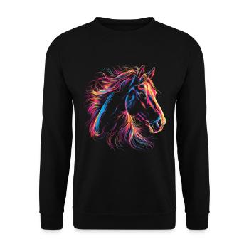 Buntes Pferdeporträt im künstlerischen Stil - Unisex Pullover - Schwarz - Vorne - Alina (178cm) & Michal (187cm)