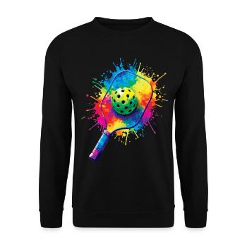 Pickleball Splash Art - Racket & Colored Ball - Unisex Sweatshirt - black - Front - Alina (178cm) & Michal (187cm)
