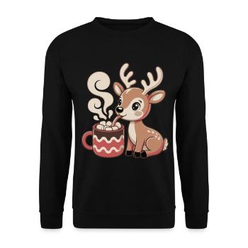 Cuddly deer drinks cocoa - Unisex Sweatshirt - black - Front - Alina (178cm) & Michal (187cm)