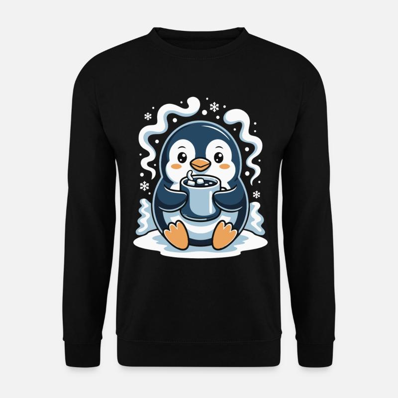 Cuddly penguin with hot cocoa - Unisex Sweatshirt - black