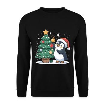 Pinguin schmückt Weihnachtsbaum - Unisex Pullover - Schwarz - Vorne - Alina (178cm) & Michal (187cm)