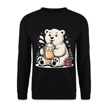 Polarbär mit Kakao Winterzauber - Unisex Pullover - Schwarz - Vorne - Alina (178cm) & Michal (187cm)