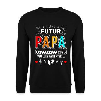 Futur Papa 2026 Annonce Bébé Bientôt Papa 2026 - Sweat-shirt Unisexe - noir - Devant - Alina (178cm) & Michal (187cm)