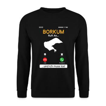 BORKUM APPELLE ET JE DOIS Y ALLER Drôle - Sweat-shirt Unisexe - noir - Devant - Alina (178cm) & Michal (187cm)