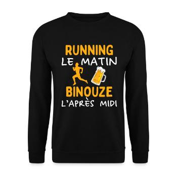Running Le Matin Bière Après Midi Humour Course - Sweat-shirt Unisexe - noir - Devant - Alina (178cm) & Michal (187cm)