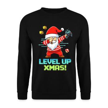 Level Up Xmas Gaming Santa Dabbing Zocker Wichtel - Unisex Pullover - Schwarz - Vorne - Alina (178cm) & Michal (187cm)