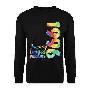 Birthday January 1996 Gift Tie And Dye Tee - Unisex Sweatshirt - black - Front - Alina (178cm) & Michal (187cm)