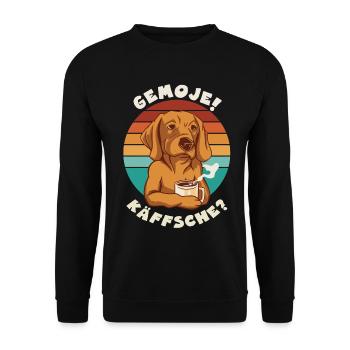 Hessen Humor Kaffee Hund GEMOJE KÄFFSCHE Hessisch - Unisex Pullover - Schwarz - Vorne - Alina (178cm) & Michal (187cm)