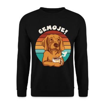GEMOJE Hessischer Spruch Hund Kaffee Gassi - Unisex Pullover - Schwarz - Vorne - Alina (178cm) & Michal (187cm)