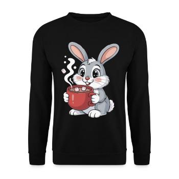 Cuddly bunny with coffee mug - Unisex Sweatshirt - black - Front - Alina (178cm) & Michal (187cm)