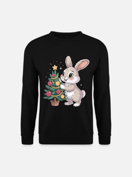 Osterhase schmückt Baum - Unisex Pullover - Schwarz
