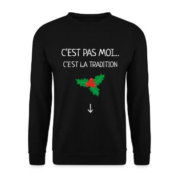 C’est Pas Moi C’est La Tradition Humour Noël Gui - Sweat-shirt Unisexe - noir - Devant - Alina (178cm) & Michal (187cm)