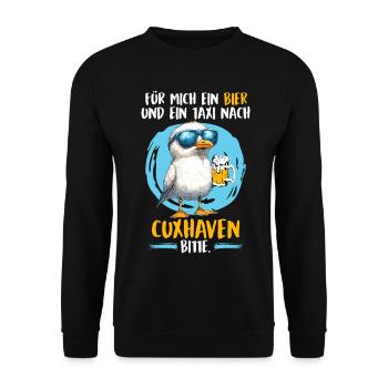 Nordsee Urlaub FÜR MICH EIN BIER UND TAXI NACH - Unisex Pullover - Schwarz - Vorne - Alina (178cm) & Michal (187cm)
