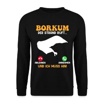 BORKUM LA PLAGE APPELLE ET JE DOIS Y ALLER Drôle - Sweat-shirt Unisexe - noir - Devant - Alina (178cm) & Michal (187cm)