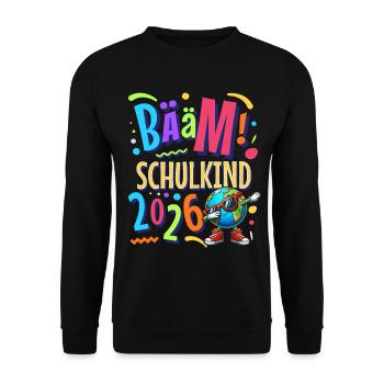Bääm Schulkind 2026 - Unisex Pullover - Schwarz - Vorne - Alina (178cm) & Michal (187cm)