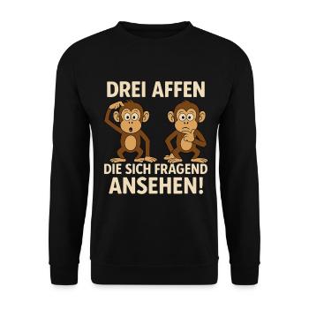 Trois singes se regardant d’un air interrogateur, trois singes disant - Sweat-shirt Unisexe - noir - Devant - Alina (178cm) & Michal (187cm)