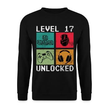 Level 17 Unlocked Retro Gamer - Unisex Sweatshirt - black - Front - Alina (178cm) & Michal (187cm)