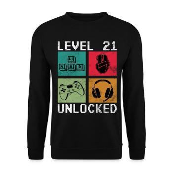 Level 21 Unlock Retro-Gaming - Unisex Pullover - Schwarz - Vorne - Alina (178cm) & Michal (187cm)