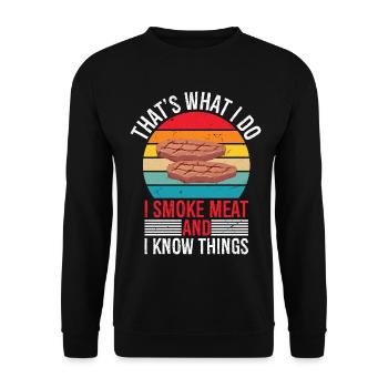 Funny Pitmaster I Smoke Meat BBQ Smoker Grill  - Unisex Pullover - Schwarz - Vorne - Alina (178cm) & Michal (187cm)