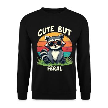 Süßer Waschbär Retro Sunset - Unisex Pullover - Schwarz - Vorne - Alina (178cm) & Michal (187cm)