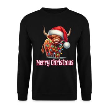 Bétail des Highlands avec un chapeau de Noël Joyeux Noël - Sweat-shirt Unisexe - noir - Devant - Alina (178cm) & Michal (187cm)