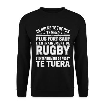 Humour Rugby Ce Qui Ne Te Tue Pas  - Sweat-shirt Unisexe - noir - Devant - Alina (178cm) & Michal (187cm)