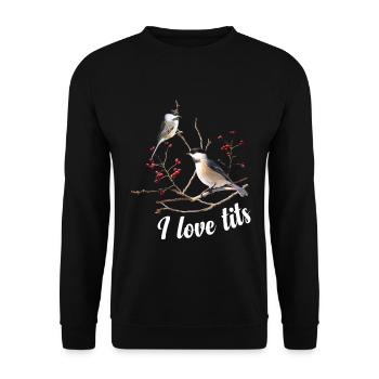 Meise Plüsch Vogelbeobachter Vogelbeobachtung Meisen - Unisex Pullover - Schwarz - Vorne - Alina (178cm) & Michal (187cm)