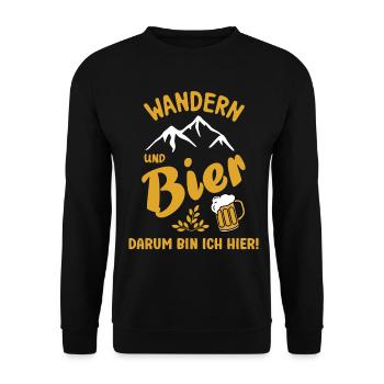 Wandern und Bier darum bin ich hier Bier Sprüche - Unisex Pullover - Schwarz - Vorne - Alina (178cm) & Michal (187cm)