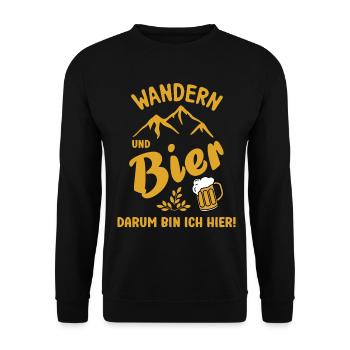 Wandern und Bier darum bin ich hier Bier Sprüche - Unisex Pullover - Schwarz - Vorne - Alina (178cm) & Michal (187cm)