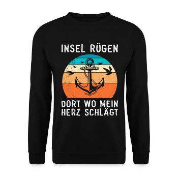 INSEL RÜGEN DORT WO MEIN HERZ SCHLÄGT Lustig - Unisex Pullover - Schwarz - Vorne - Alina (178cm) & Michal (187cm)