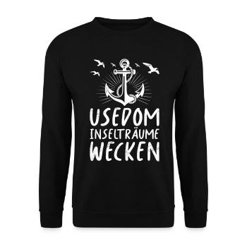 USEDOM ISLAND DREAMS AWAKEN FUNNY THINGS - Unisex Sweatshirt - black - Front - Alina (178cm) & Michal (187cm)