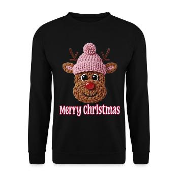 Süßes Rentier Häkel Strick Design Weihnachten  - Unisex Pullover - Schwarz - Vorne - Alina (178cm) & Michal (187cm)