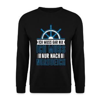 Nordsee MUSS GAR NIX MUSS NUR NACH NORDDEICH - Unisex Pullover - Schwarz - Vorne - Alina (178cm) & Michal (187cm)