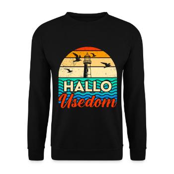 Holidays on Usedom Baltic Sea HELLO USEDOM Funny - Unisex Sweatshirt - black - Front - Alina (178cm) & Michal (187cm)